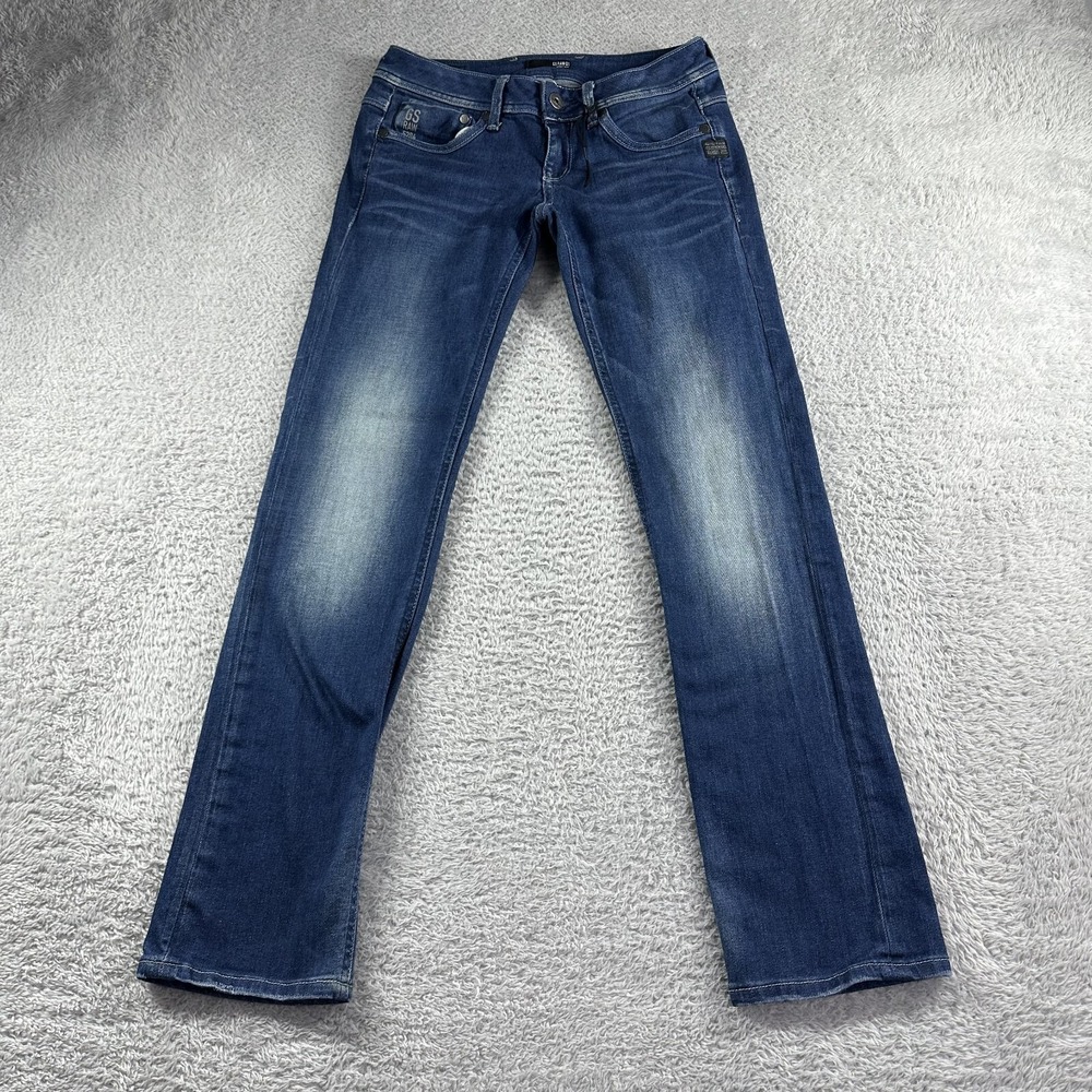 G-Star Raw‎ Jeans Womens 27x28 Long Attacc Straight Dark Wash Fade Whisker